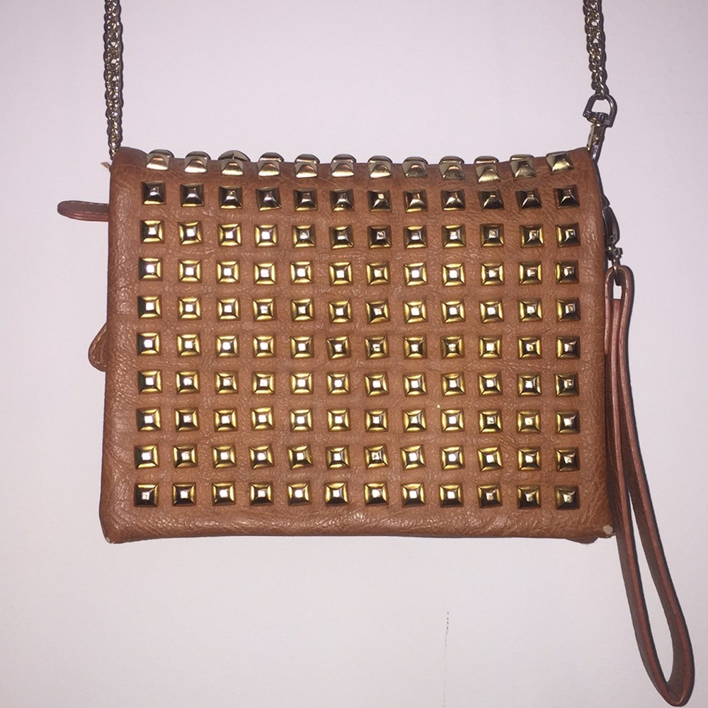Metallic Studded / Brown Vegan Leather purse 👜